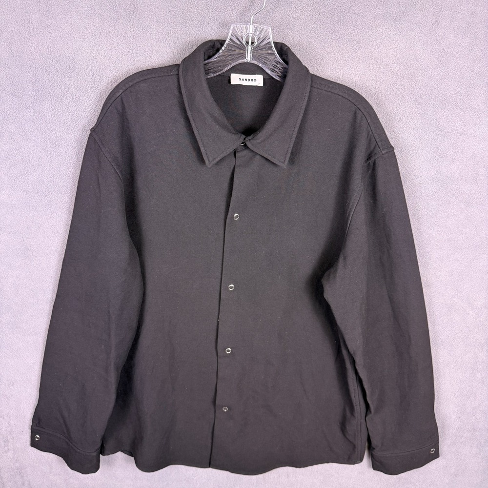 Sandro Paris Mens Snap Shirt Shacket‎ XL Minimalist Quiet Luxury Black Clean EUC